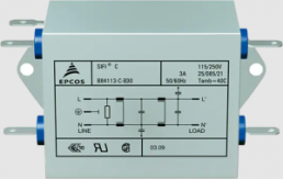 EMC filter, 50 to 60 Hz, 3 A, 250 V (DC), 250 VAC, 4.7 mH, faston plug 6.3 mm, B84113C0000B030
