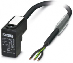 Sensor actuator cable, valve connector DIN shape C to open end, 3 pole, 1.5 m, PUR, black, 4 A, 1435535