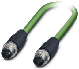 Network cable, M12-plug, straight to M12-plug, straight, Cat 5, SF/TQ, PUR, 2 m, green