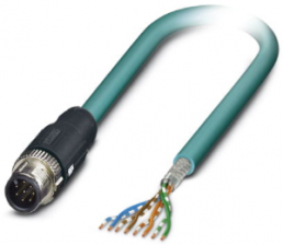 Network cable, M12-plug, straight to open end, Cat 5, SF/UTP, PUR, 5 m, blue