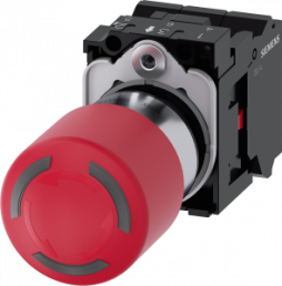 Emergency stop, rotary release, mounting Ø  22.3 mm, illuminated, LED: 1, red, 500 V, 2 Form B (N/C), 3SU1152-1GB20-3PW0