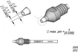 JBC desoldering tip, C560017/Ø 1.1 mm, 2.0 mm, pincleaning