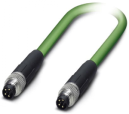 Network cable, M8-plug, straight to M8-plug, straight, Cat 5, SF/TQ, PVC, 2 m, green