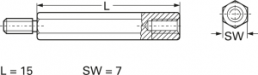 Hexagonal spacer bolt, External/Internal Thread, M4/M4, 15 mm, brass