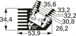 LED heatsink, 75 x 53.9 x 34.4 mm, 9 to 2.7 K/W, black anodized
