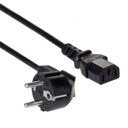 Power cord, Europe, CEE 7/7, straight on C13-plug, angled, black, 3 m