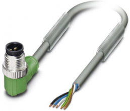 Sensor actuator cable, M12-cable plug, angled to open end, 5 pole, 1.5 m, PUR, gray, 4 A, 1457322