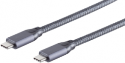 USB 3.2 connection line, USB plug type C to USB plug type C, 1 m, gray