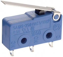 Subminiature snap-action switch, On-On, solder connection, hinge lever, 0.5 N, 5 A/250 VAC, IP40