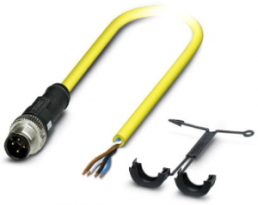Sensor actuator cable, M12-cable plug, straight to open end, 4 pole, 5 m, PVC, yellow, 4 A, 1409563