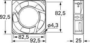 AC axial fan, 230 V, 92 x 92 x 25 mm, 58.8 m³/h, 34 dB, ball bearing, Panasonic, ASEP90216