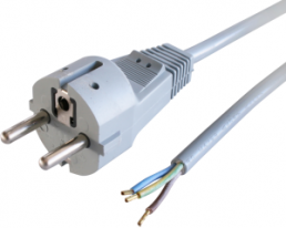 Connection line, Europe, plug type E + F, straight on open end, H05VV-F3G0.75mm², gray, 3 m