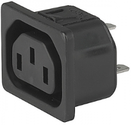 Built-in appliance socket F, 3 pole, snap-in, plug-in connector 6.3 x 0.8, black, 3-144-643