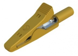 Miniature alligator clip, yellow, max. 4 mm, L 41.5 mm, CAT O, socket 2 mm, MA 1 GE