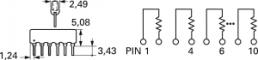 Resistor network, SIP-8, 3.3 kΩ, 0.3 W, ±2 %, 4 resistors, 4608X-102-332LF