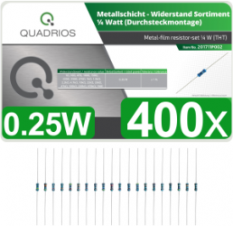 Quadrios resistors set 400 pcs 1% 0.25W, Metal film, axial leaded