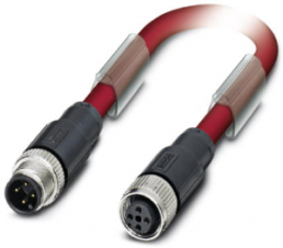 Sensor actuator cable, M12-cable plug, straight to M12-cable socket, straight, 4 pole, 1 m, PVC, red, 4 A, 1558425