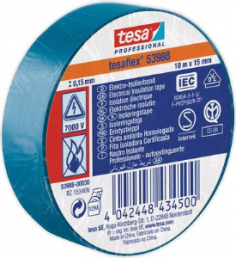 Insulation tape, 15 x 0.15 mm, PVC, blue, 10 m, 4042448434500