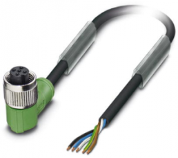 Sensor actuator cable, M12-cable socket, angled to open end, 5 pole, 1.5 m, PVC, black, 4 A, 1415686