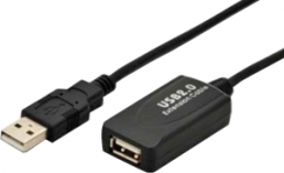 USB 2.0 Repeater cable, USB plug type A to USB socket type A, 5 m, black