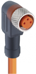 Sensor actuator cable, M8-cable socket, angled to open end, 3 pole, 0.8 m, PVC, orange, 4 A, 109523