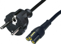 Device connection line, Europe, plug type E + F, straight on C5 jack, straight, H03VV-F3G0.75mm², black, 2 m