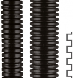 Corrugated hose, inside Ø 22 mm, outside Ø 28.5 mm, BR 55 mm, polyamide, black