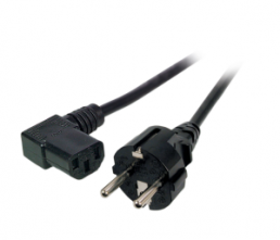 Power cord, Europe, plug type E + F, straight on C13 jack, angled, black, 5 m